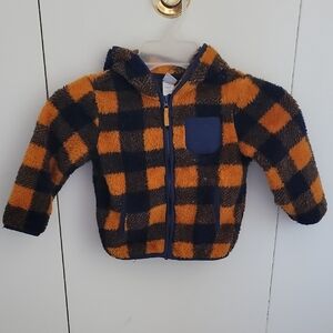 3 for $21 item🎉Little Me Fuzzy Plaid Hoodie - Orange and Blue